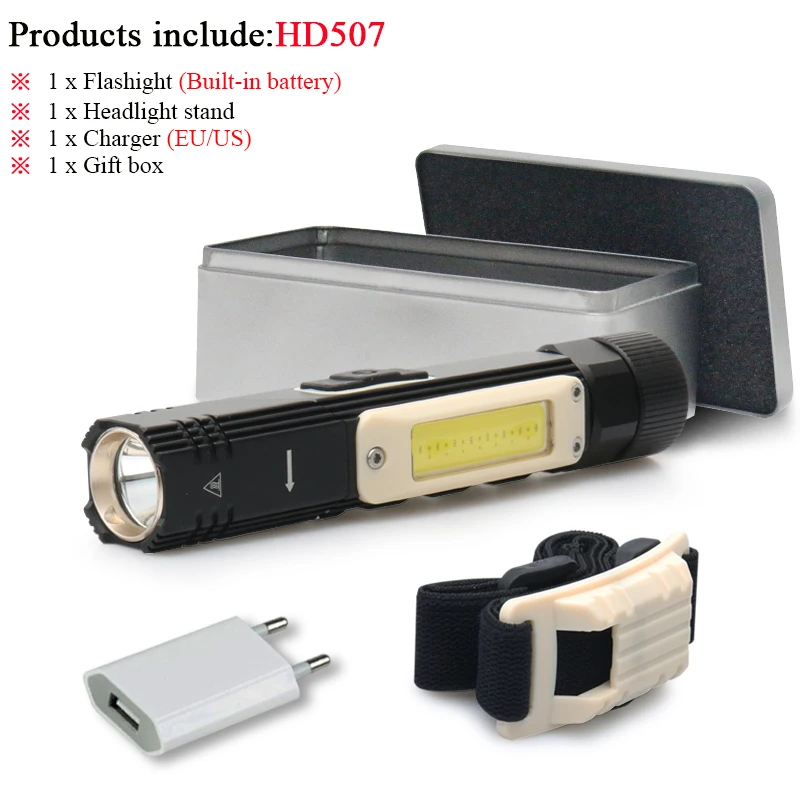 GHD507B1-BOX Многофункциональный перезаряжаемый Головной фонарь светодиодный фонарик xm l2 cob налобный фонарь usb фара Водонепроницаемая наружная лампа с магнитом - Испускаемый цвет: GHD507B1-BOX