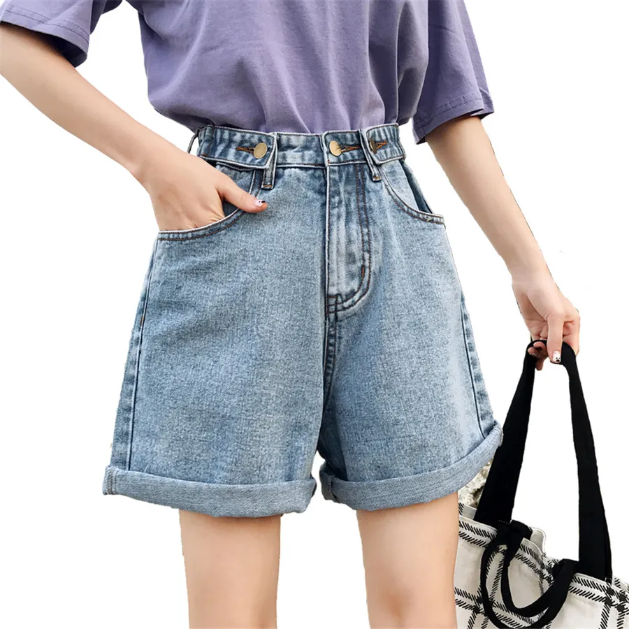 Модные джинсовые шорты для женщин, джинсы с высокой талией, гаремный с широкими штанинами, женские джинсовые шорты, корейские Джинсы бойфренда в винтажном стиле