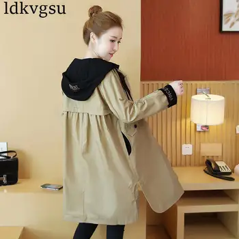 

2020 New Spring Autumn Long Trench Coats Women Outwear Korean Female Large Size Loose Hooded Casual Windbreaker Coat Ladies V307