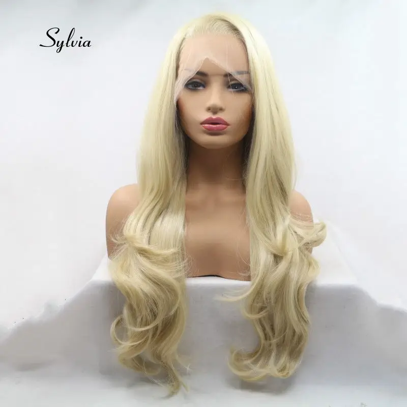 

Sylvia Full Lace Synthetic Wigs Blonde Wig Heat Resistant Fiber Hair For Women Hand-Made Natural Wave Hair Side Parting