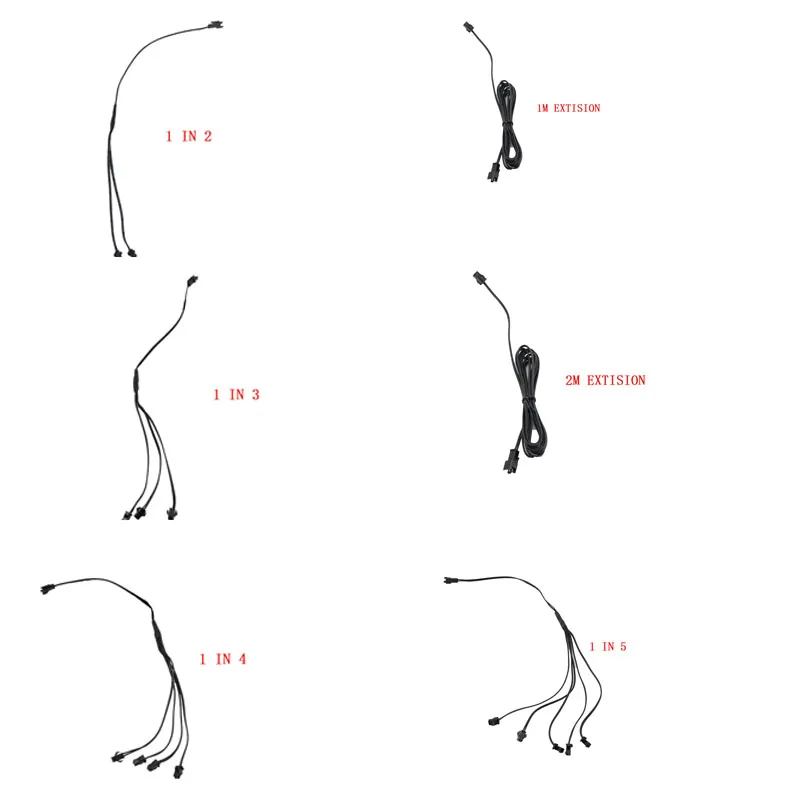 Разветвителя 2/3/4/5 в 1 разветвитель кабеля отклонения в размерах на 1-2/3/4/5 для электролюминесцентный провод el светильник с солнечным инвертором