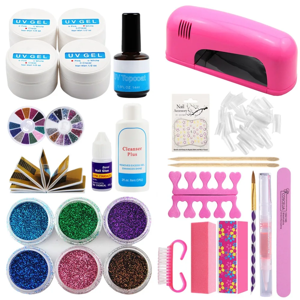 Manicure Set 9W UV Lamp Nail Gel Polish UV Gel Base Gel Top Coat Nail