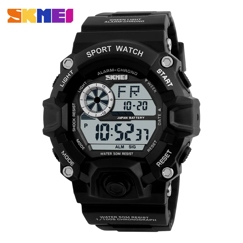 SKMEI Военные спортивные часы мужские Алар M 50 м Водонепроницаемый часы светодиодной подсветкой шок цифровые наручные часы Relogio masculino 1019 - Цвет: Черный