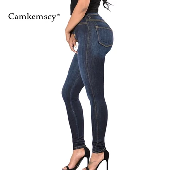 

CamKemsey S-3XL Plus Size Jeans Woman 2018 Button High Waist Bodycon Skinny Jeans For Women Stretch Denim Pants Female Trousers