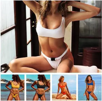 

2018 New Ladies Bikini Pure Color Button Bikini Sexy Swimsuit