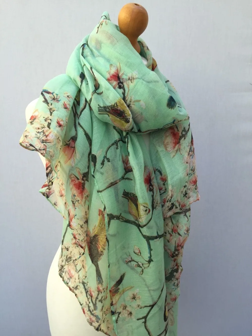 mint green bird print wrap dress