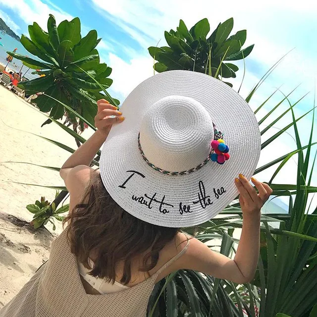 Letter Embroidery Cap Big Brim Ladies Summer Straw Hat Youth Hats For Women 1