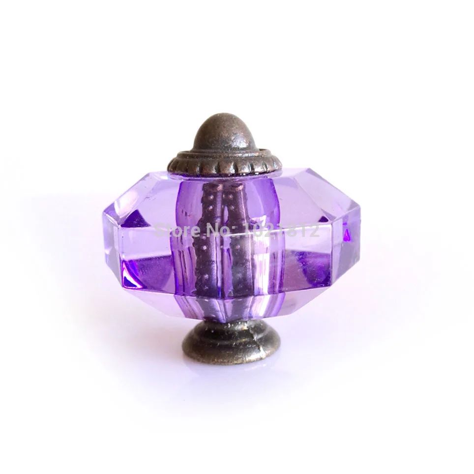 

5pcs Purple Cabinet Knob Cupboard Closet Drawer Dresser Knob Handle Acrylic Crystal Pull 35mm Eight Angle Shaped Knob