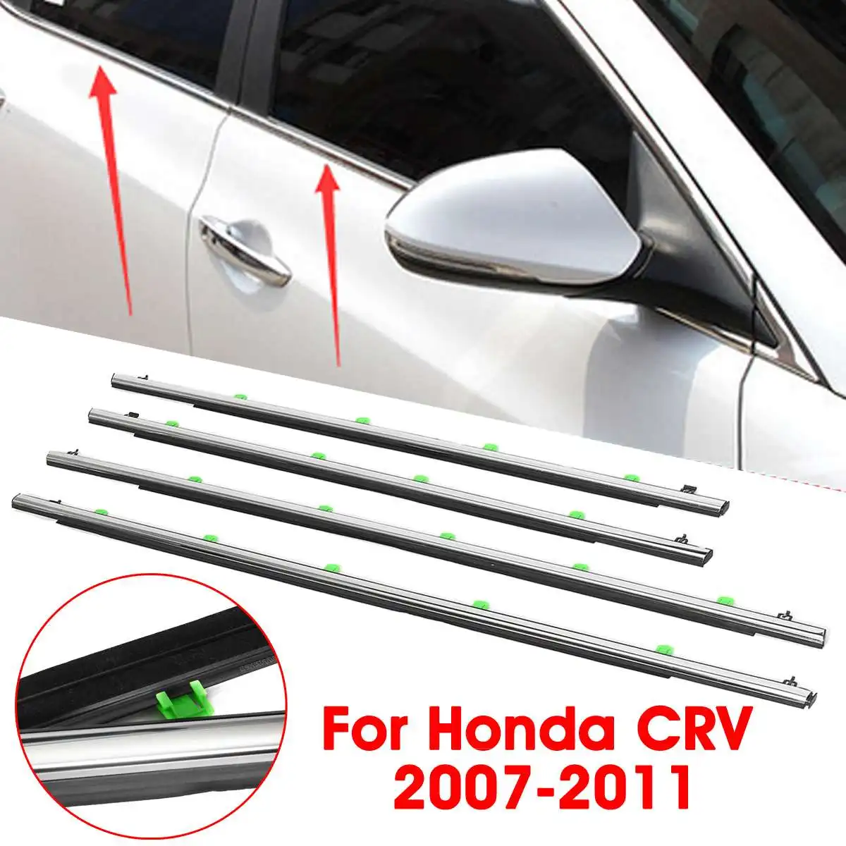 

Car Front Rear Left Right Chrome Outside Window Moulding Trim Weatherstrips Seal Belt Weather Strip 4pcs Fit For CRV 2007-2011