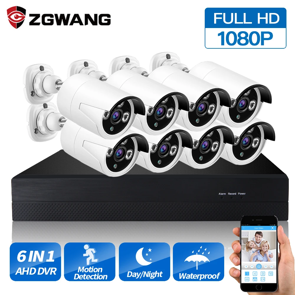 ZGWANG Водонепроницаемая наружная AHD DVR система видеонаблюдения 8 шт. 2.0MP 1080P