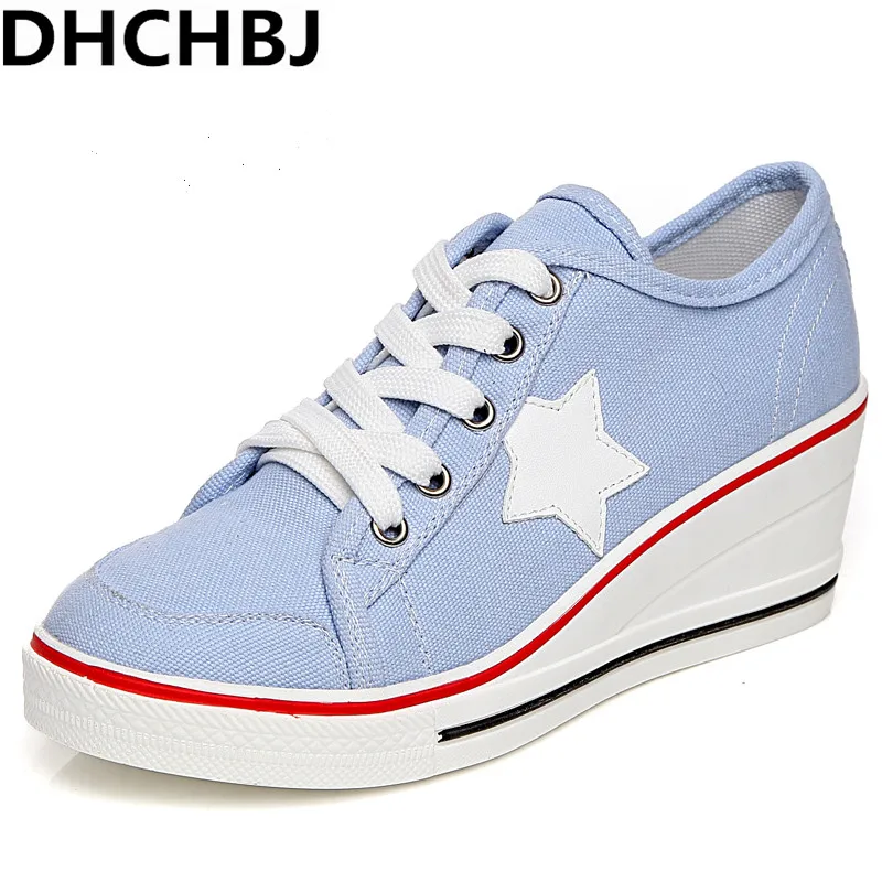 

Fashion Women Shoes Woman Casual Shoes Comfortable Lace Up Platform Sneakers Wedges Denim Canvas Shoes Breathable Flat Shoe