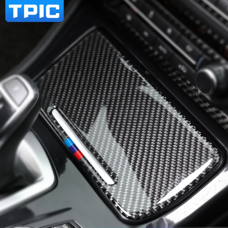 

TPIC Interior Carbon Fiber Sticker Car Ash tray storage box Panel Cover Ashtray car decal For BMW F10 2011-2017 auto accessories