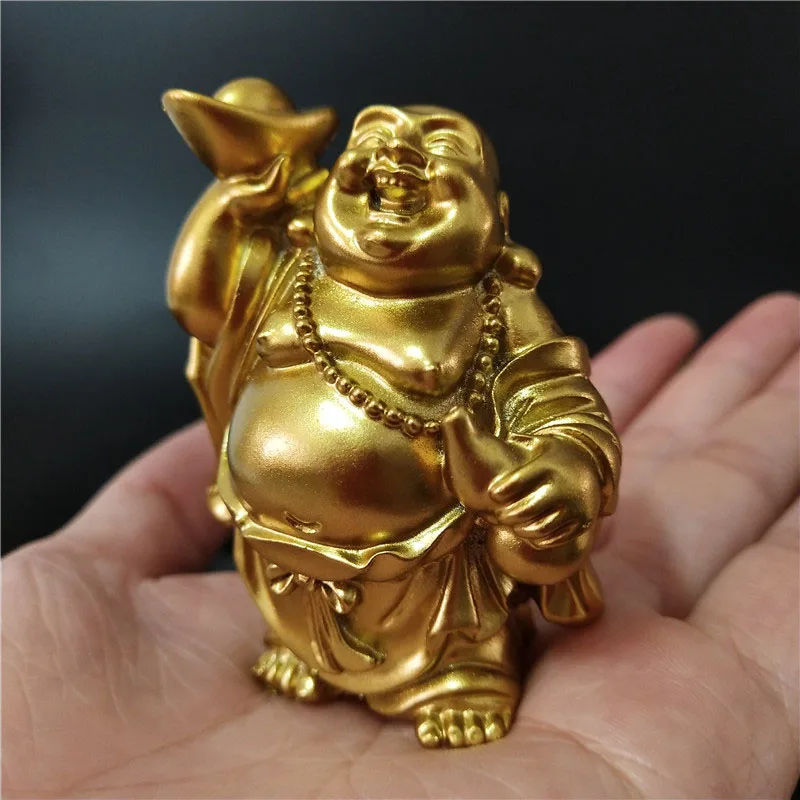 Золотой Китайский фэн-шуй Смеющийся статуя Будды украшения деньги статуя Будды Майтрейи садовые статуэтки для украшения дома