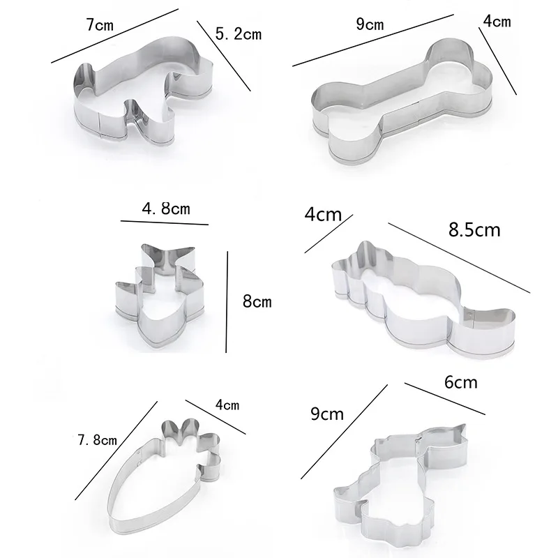 6 шт./партия нержавеющая сталь собака кошка рыба морковь кролик Кость Форма DIY формы для печенья и бисквитов резак форма выпечки украшения инструменты