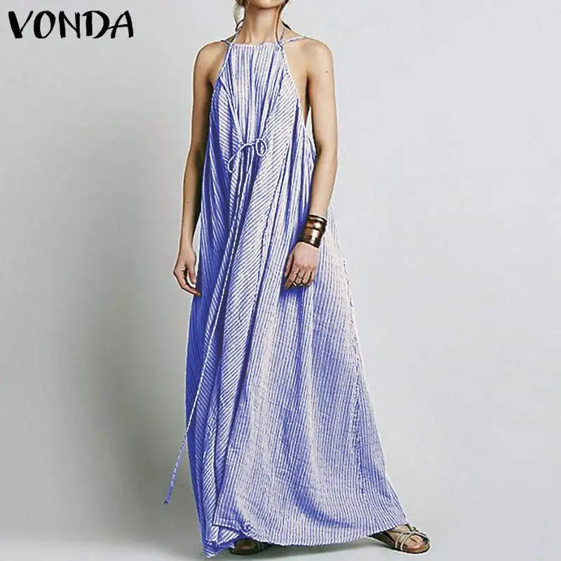Длинное летнее платье макси 2019 VONDA винтажное повседневное свободное сексуальное