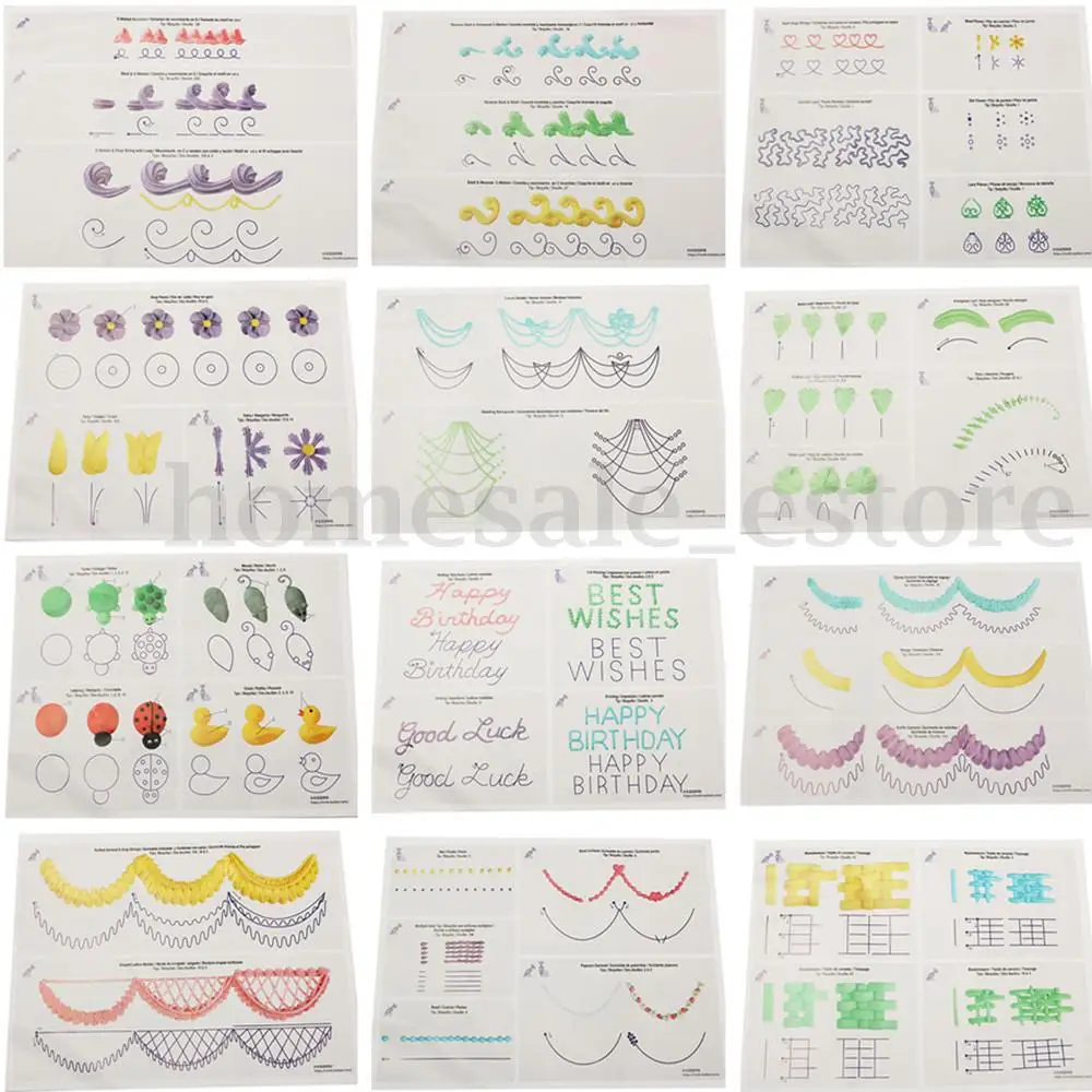 23 pcs Cake Fondant Decorating DIY Icing Piping Drawing Board Practice Template | eBay for Free Printable Cake Decorating Practice Sheets