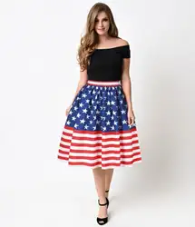 Популярный американский Национальный Флаг Цифровая печать шантон юбка Досуг средней длины средней талии hemiskirt в Европе и США