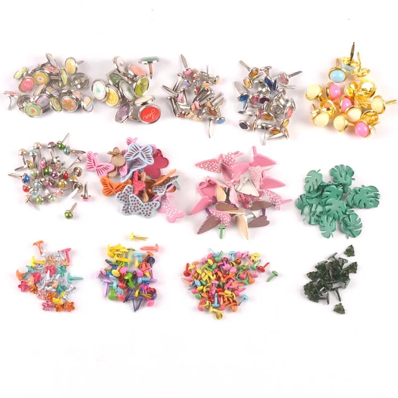 Mixed Pattern Round DIY Brads 28 Design Metal Crafts Decoration