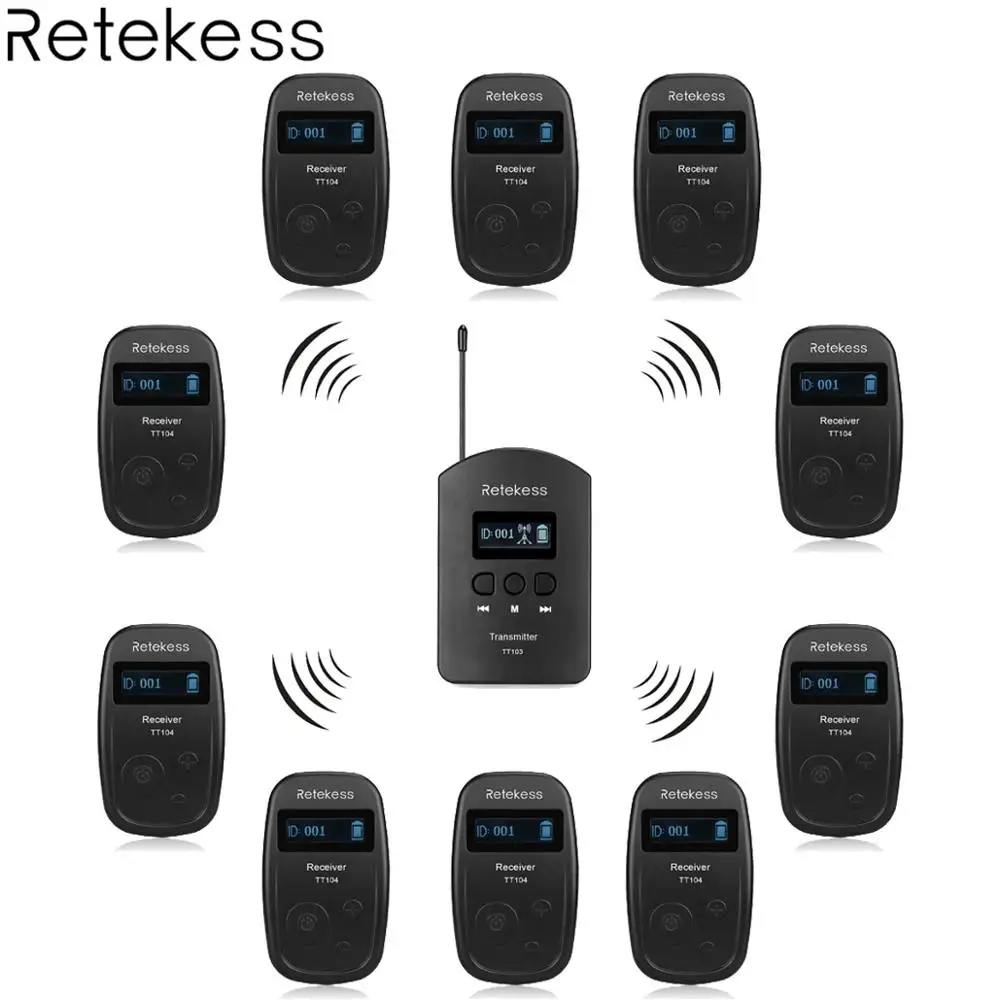 

Wireless Tour Guide System 1 Transmitter + 10 Receiver TT104 for Church Listening Teaching Traveling Conference Interpretation
