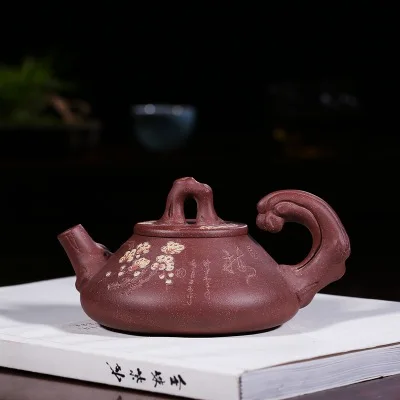 

2018 new style 280ml Yixing purple sand pot master raw ore handmade flower tea pot listening to Tao plum blossom kung fu teapot