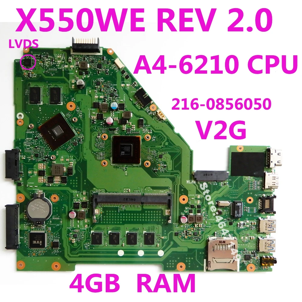  X550WE Motherboard A4-6210 CPU 4GB RAM 2G VRAM For ASUS X550W X550WE D552W laptop mainboard X550WE 