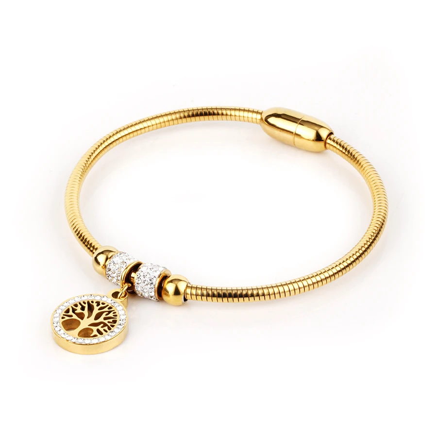 

Tree of Life Crystal Magnet Stone Buckle Stainless Steel Bracelet Metal Shiny Fashion Bracelets Bracelets Women's Jewelry