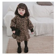 Лидер продаж, Зимние Модные флисовые плотные платья принцессы с леопардовым принтом для девочек детское теплое платье трапециевидной формы для всех детей одежда для малышей