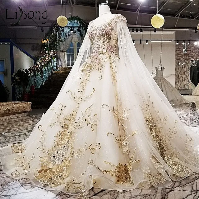 Gorgeous Embroidery Wedding Dresses 2018 Cloak Appliques Rhinestone