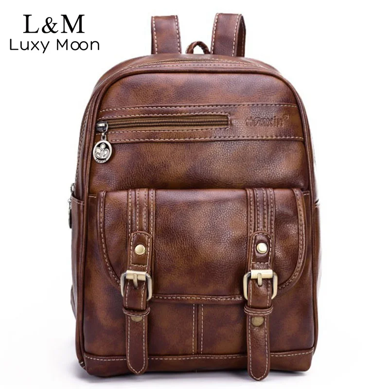 Vintage Women Leather Backpack Fashion Large Black Rucksack Teenage Girls Brown Backpacks ...