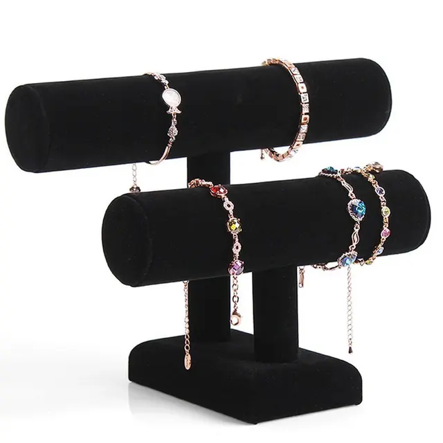 Removable Holder Black Velvet 2 Tier Necklace Jewelry Bangle Removable Holder Black Velvet 2 Tier Necklace Jewelry Bangle Bracelet Organizer Display Stand