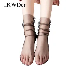 LKWDer, 5 пар, женские носки, корейские, свободные, тонкие, Ретро стиль, сетчатые, ворсовые носки, одноцветные, прозрачные, без пятки, носки в японском стиле
