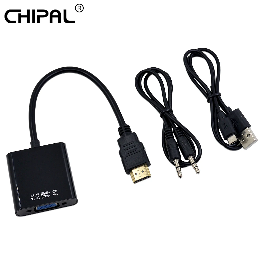 CHIPAL 10 шт. для преобразователя HDMI в VGA с аудиокабелем + блок питания USB PS3 PS4 ПК