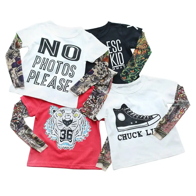 

Cool Baby Boys Girls T shirts Tattoo Sleeve Children Mesh Long Sleeve Cotton Tops Tees 2018 Kids&Toddlers Shirts Clothes