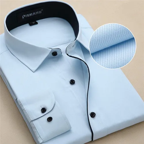 Для мужчин рубашки Новое поступление футболки с длинным рукавом и принтом «Человек Slim Fit Модные Дизайнерские Высокое качество Однотонная рубашка в деловом стиле 4XL YN258 - Цвет: Light blue