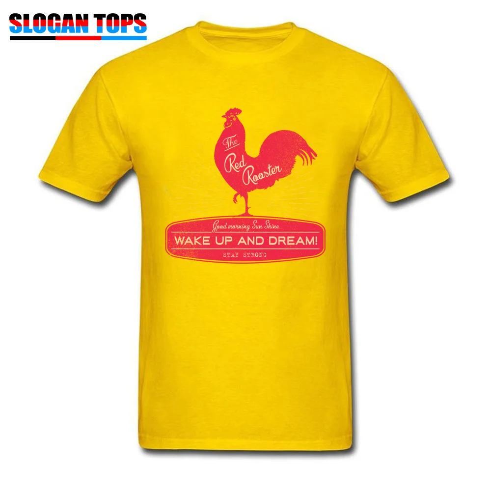 Casual T Shirt High Quality Round Neck Funny Cotton Fabric Mens T Shirt 3D Printed Short Sleeve Clothing Shirt Vintage Rooster Wake Up and Dream yellow
