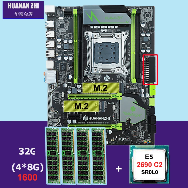 Motherboard com Cpu Pro com Dual Huananzhi Motherboard Slot e5 2690 c2 Desconto Intel Xeon 2.9 Ghz Ram 32g 4*8g Recc X79 M.2