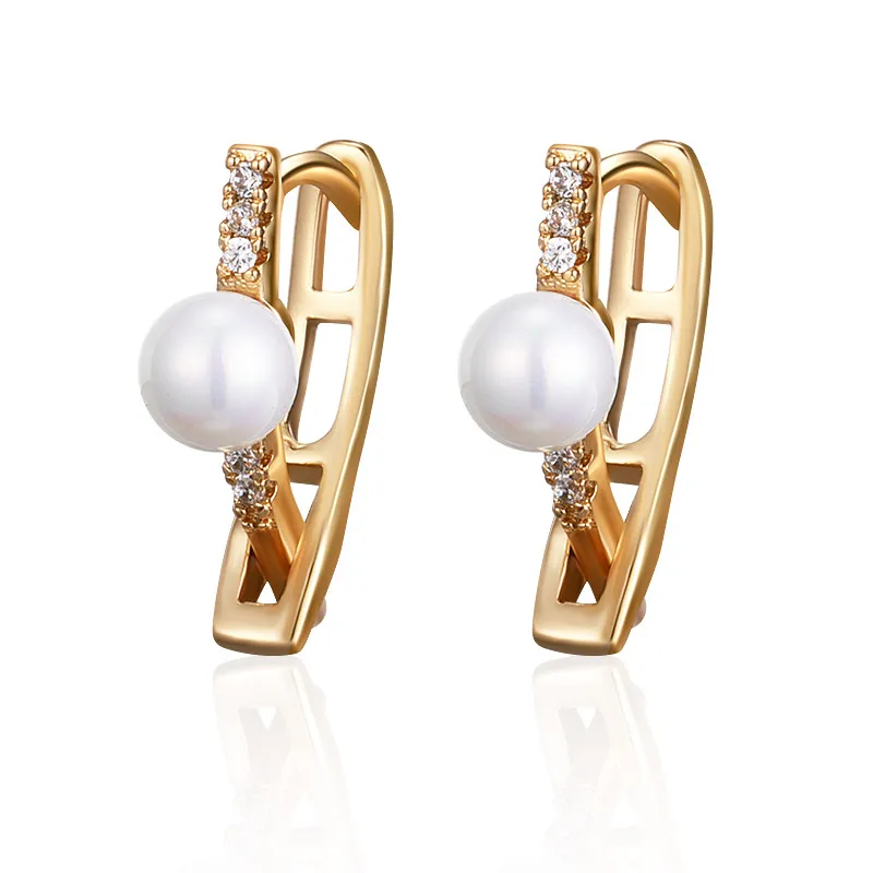 MAIKALE New Fashion V-shape Cross Stud Earrings with Pearl Cubic Zirconia Gold Silver Color Plated Samll Earrings for Women Gift