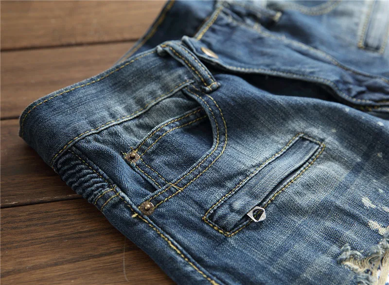 Новая мода для мужчин's джинсы тонкие прямые отверстие локомотив молния Мужчин's джинсовые брюки более размеры 28-36 38 40 42