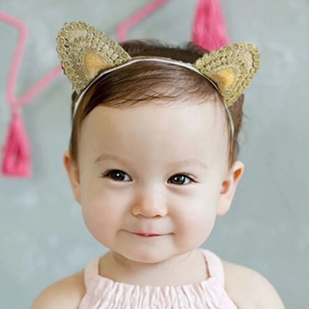 New Arrival Baby knitted Cat Ear Gold Headband Girls Hair Band New Head