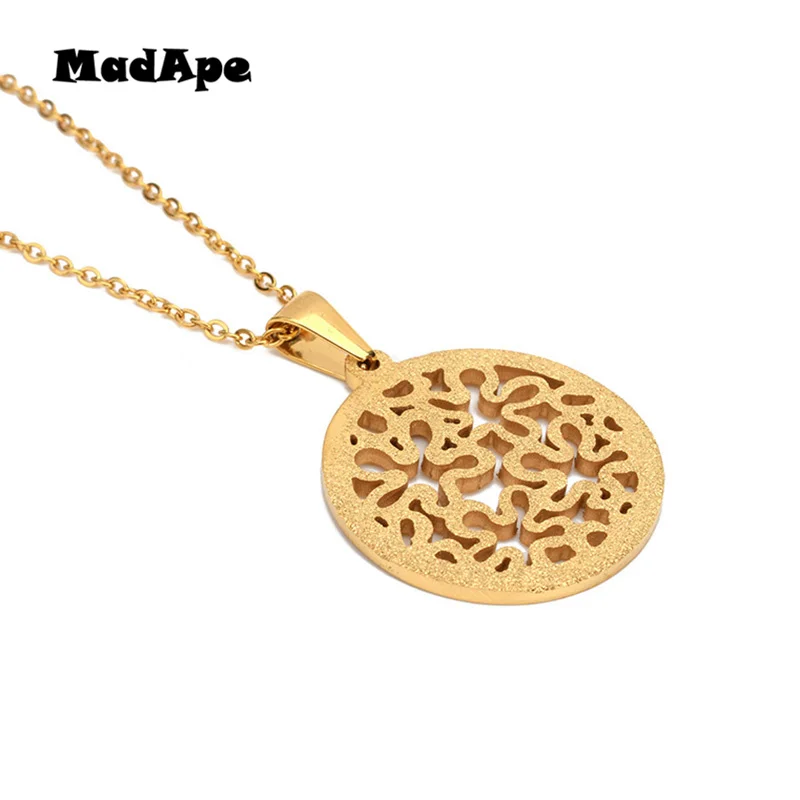 

MadApe Stainless Steel Round Pendant Necklace Flower Pendants & Necklace For Women Fashion Gold-color Sweater Chain Choker