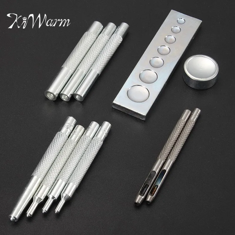 

KiWarm Hot Sale 11Pcs/Set DIY Leather Tool Die Punch Hole Snap Rivet Setter Base Kit for Home Handmade Leather Craft DIY Tools