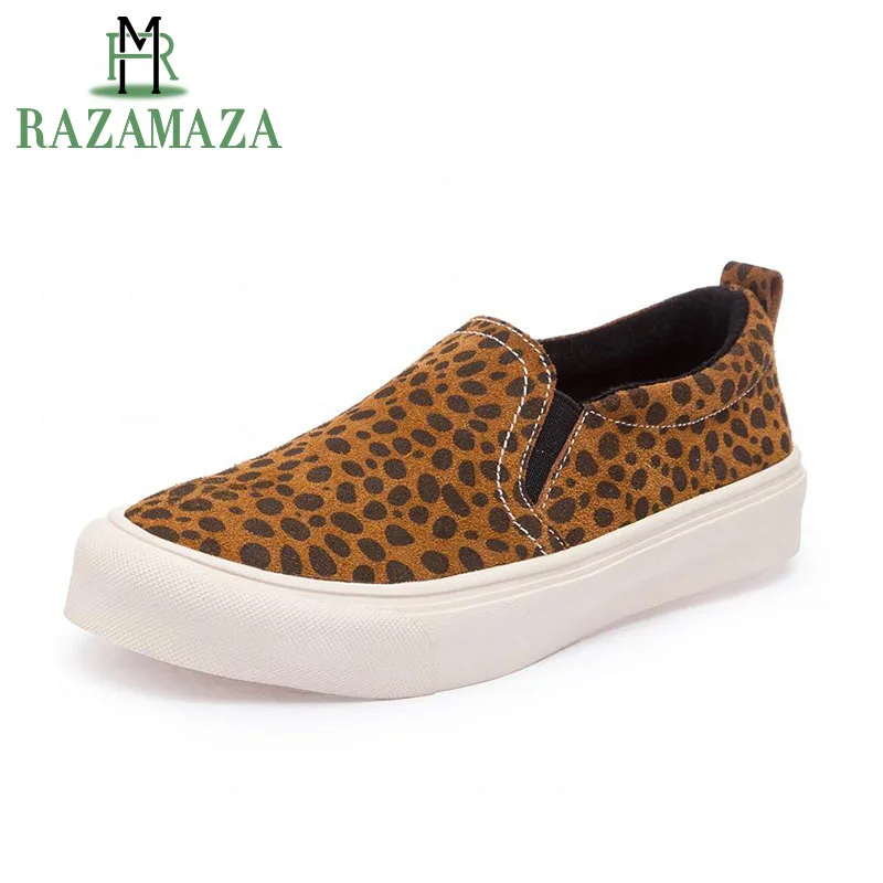 

RAZAMAZA Women Flats Shoes Real Leather Shoes Women Fashion Leopard Round Toe Loafers Simple Outdoor Flat Footwear Size 35-39