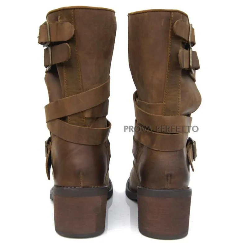 Do Antideslizante Thick Medio Slip Retro Cinturón Brown Zapatos 2018 Mujeres De Botas Perfetto Motocycle Cuero Prova Neutra Hebilla Old Heels black On xwpAEnZ