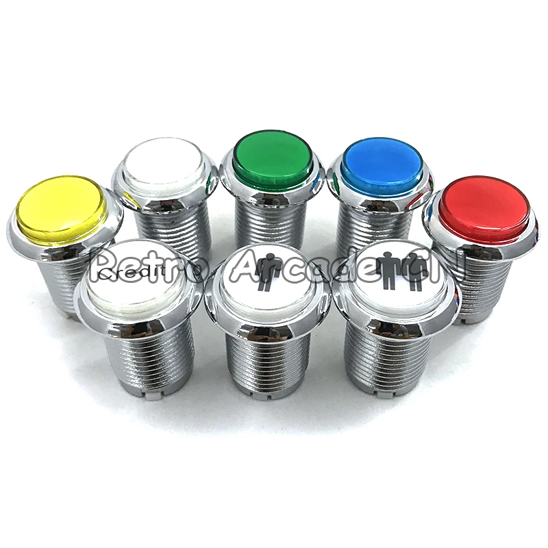 

Free shipping 33mm diameter 28mm mounting hole CHROME Plated illuminated 12v LED Arcade Push Button with microswitch 5 colors