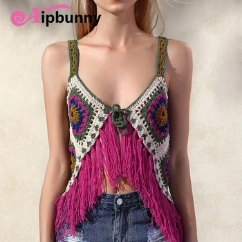 

Aipbunny 2018 Crochet Tassel Halter Knitted Bikini Tops Vest maillot de bain femme Swimsuit Women Swimwear Bathing Suit biquinis