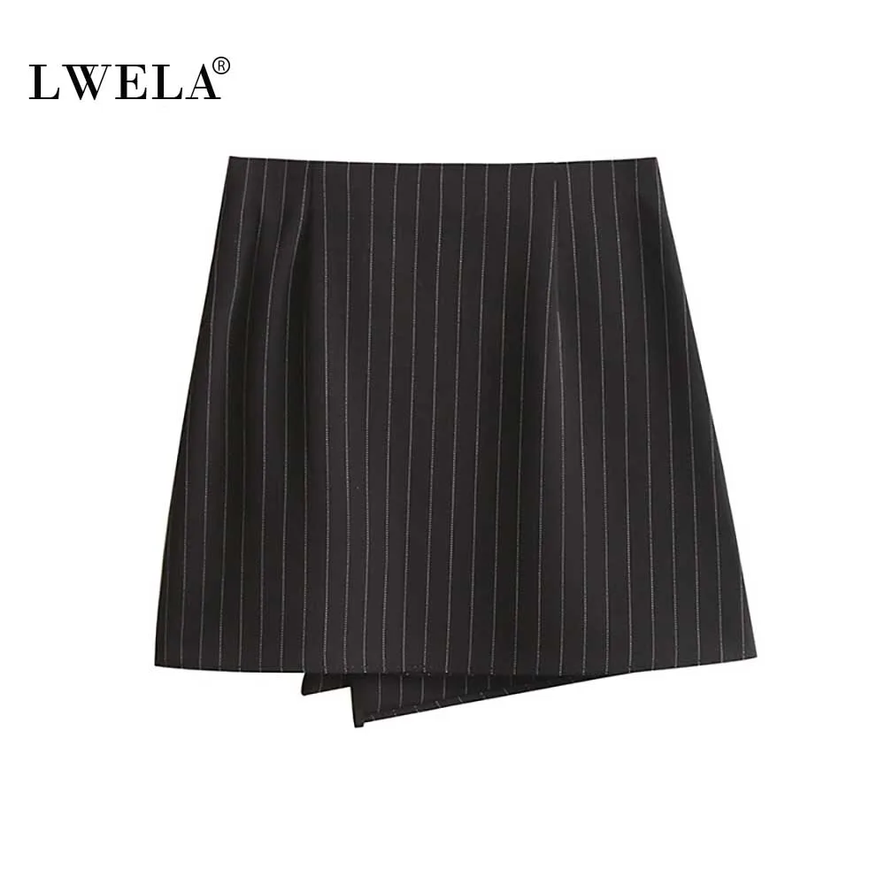 LWELA women striped mini skirt women fashion design A-line asymmetrical skirt female 5