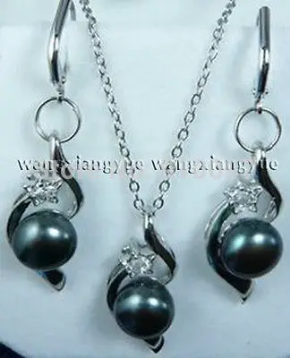 LHX54015S&gt&gt&gtBlack Akoya Cultured pearl Earrings Pendant Necklace Set AAA Grade (A0423) | Украшения и аксессуары