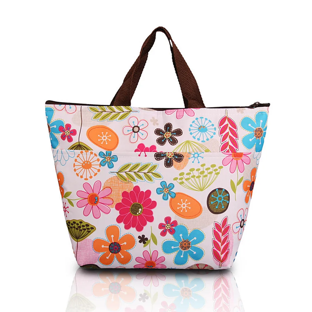 

Simple Style Lunch Bags Insulation Picnic Portable Package Waterproof Food Lunch Box Oxford Fabric Fashion Printing Flowers