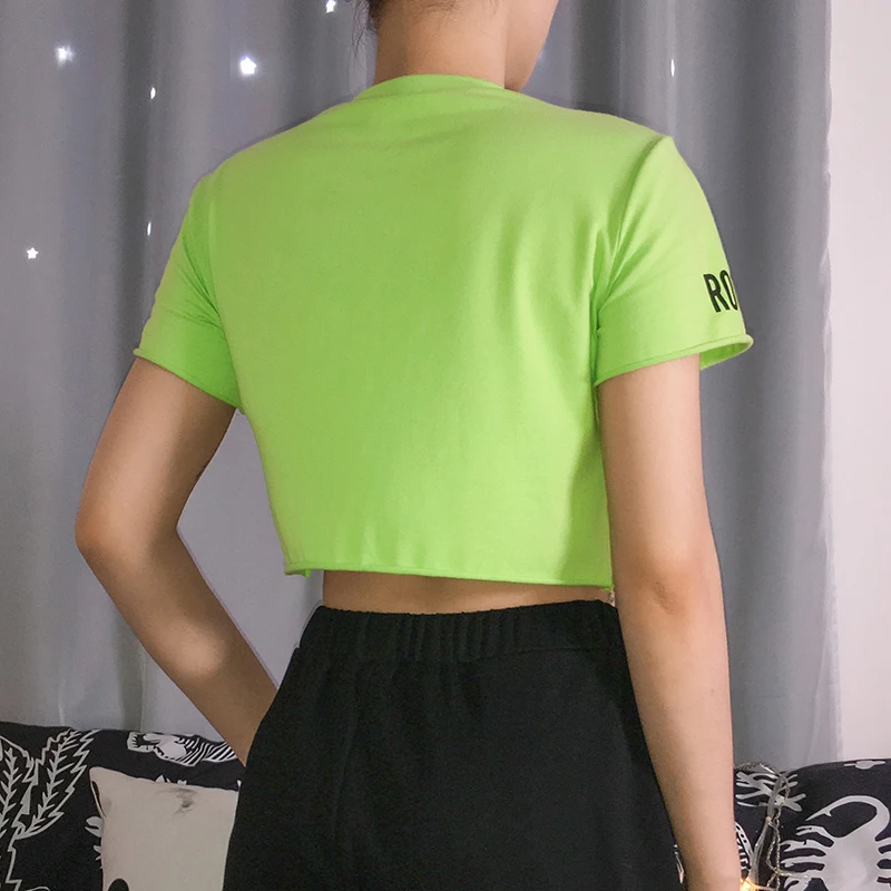 Sweetown الأزياء التنين الكرتون المحملة قميص فام النيون اللون الكورية نمط عارضة المحاصيل أعلى قصيرة الأكمام المتضخم T قميص الصيف Sweetown الأزياء التنين الكرتون المحملة قميص فام النيون اللون الكورية نمط عارضة المحاصيل أعلى قصيرة الأكمام المتضخم T قميص الصيف