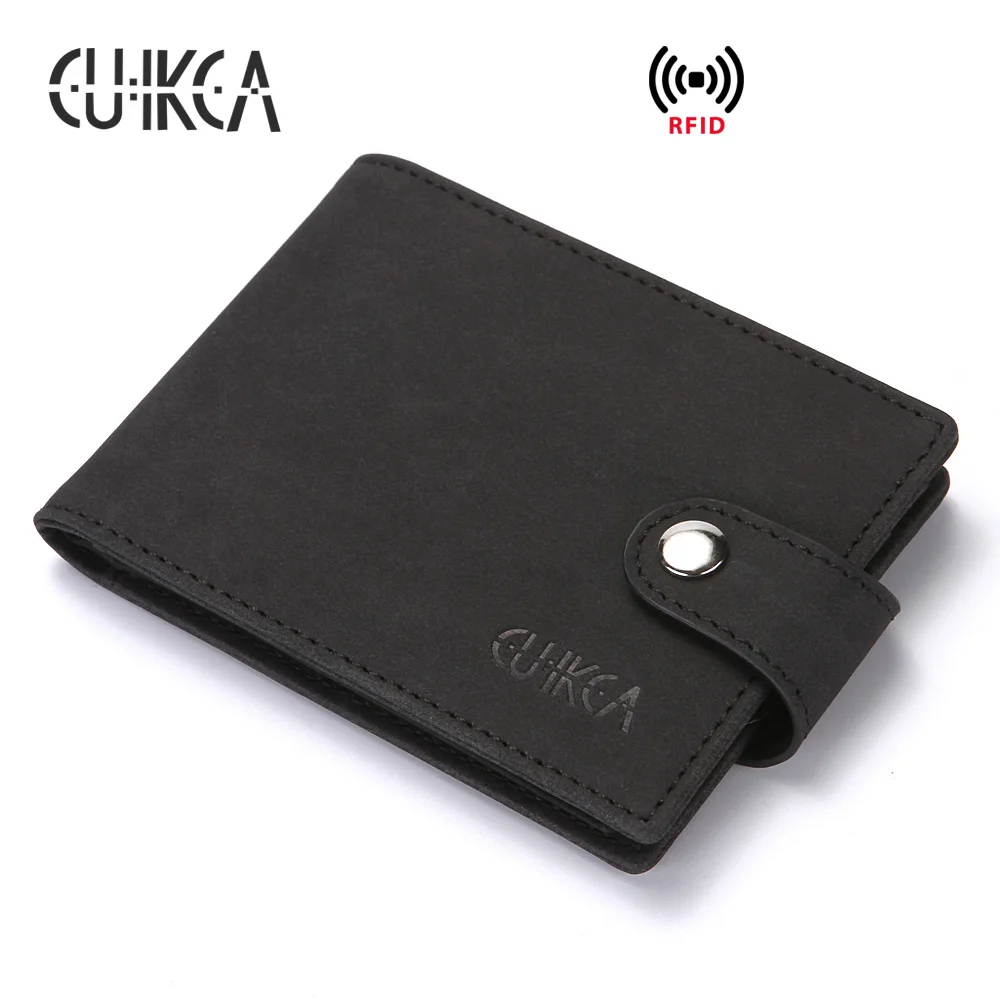 CUIKCA RFID кошелек, держатели для карт и удостоверений личности, тонкий кошелек из нубука на застежке, чехол для визитных карточек, держатель для ID и кредитных карт